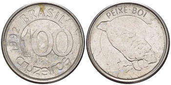 БРАЗИЛИЯ 100 КРУЗЕЙРО 1992 РЕФОРМА 1990-1993, ЛАМАНТИН KM 623 нержавеющая сталь 4392-1357
