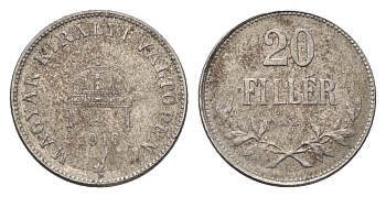 Венгрия 20 филлеров 1916 КВ, Карл I (1916-1918) KM 498 железо 4665-1043