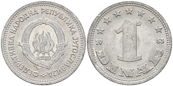 Югославия 1 динар 1953 KM 30 алюминий 4155-853
