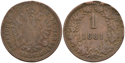 Австрия 1 крейцер 1881 Франц Иосиф (1848-1916) KM 2186 медь 4151-1256