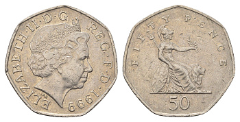 Великобритания 50 пенсов 1999 Елизавета II (1952-2022) KM 991, Spink 4610 (H8) медно-никель 4695-714