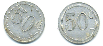 ФРАНЦИЯ 50 САНТИМОВ НАЧАЛО XX ВЕКА d 24 мм, вес около 1,0 гр., платежный жетон алюминий 89-952