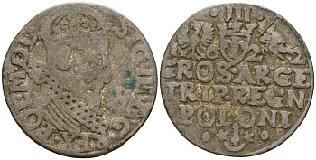 Польша, Эльбинг трояк (3 гроша) 1622 Сигизмунд III Ваза (1587-1632), Монетный двор Краков, герб "Сас" - управляющий монетного двора Миколай Данилович в 1616-1624 Iger K.22.1.a, KM 31 серебро 4160-312