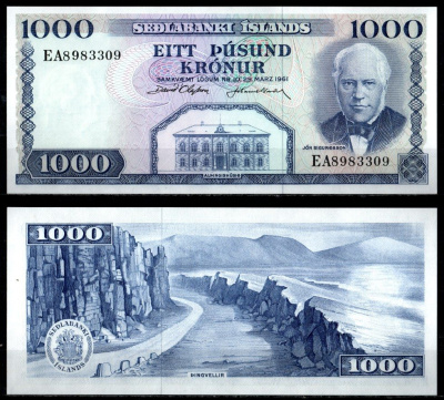 Исландия 1000 крон 1961 Pick 46 a(10) бумага UNC (пресс) 7199-31-1