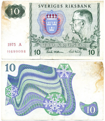 Швеция 10 крон 1975 А Pick 52c  бумага   7218-1-2-1