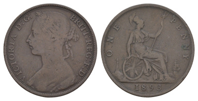 Великобритания 1 пенни 1893 Виктория (1837-1901) KM 755, Spink 3954 бронза 4645-946