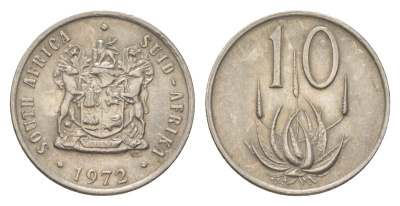 ЮАР 10 центов 1972 герб, цветок алоэ KM 85 никель 4627-221