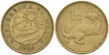 Мальта 1 цент 1986 ласка, горностай KM 78 никель латунь 4585-1125