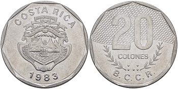 КОСТА-РИКА 20 КОЛОН 1983 v KM 216.1 нержавеющая сталь 82-134