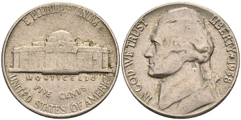 США 5 центов 1958 D, Джефферсон KM А192 медно-никель 92-1033