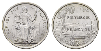 Французская Полинезия 2 франка 1973 KM 10 алюминий UNC 179-913
