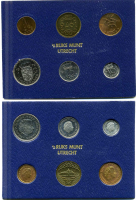 Нидерланды госнабор из 5 монет + жетон 1976 медно-никель UNC 7-5-1-37
