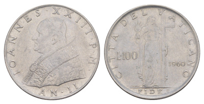 Ватикан 100 лир 1960 KM 64 нержавеющая сталь aUNC 4637-332