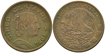 Мексика 5 сентаво 1974 Жозефа Ортис де Домингес KM 427 латунь 4588-261