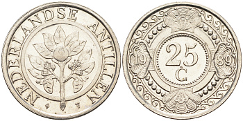 Нидерландские Антилы 25 центов 1989 Беатрикс (1980-2013) KM 35 сталь плакированная никелем 4169-4182141