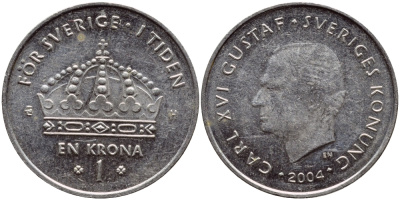 Швеция 1 крона 2004 Карл XVI Густав (1973- ) KM 894 медно-никель 261-954