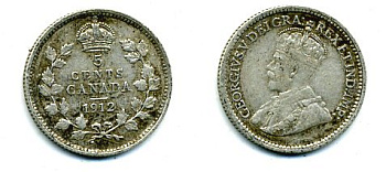 КАНАДА 5 ЦЕНТОВ 1912 ГЕОРГ V серебро 46-542