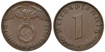 Германия 1 рейхспфенниг 1937 J KM 89, J. 361 бронза 4124-146