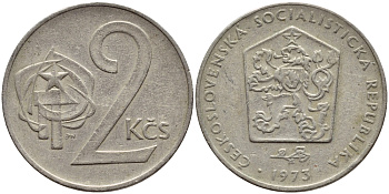 Чехословакия 2 кроны 1973 KM 75 медно-никель 4398-626