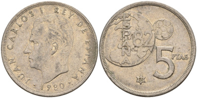Испания 5 песет 1980 (81) Хуан Карлос I (1975 - 2014) KM 817 медно-никель 4155-754