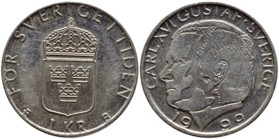 Швеция 1 крона 1999 Карл XVI Густав (1973- ) KM 852a медно-никель 89-313