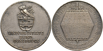 Австрия медаль 1959 серия университет Инсбрука, открытия 1959 года, медальер Kolblinger, диаметр 40 мм., серебрение бронза 4552-224