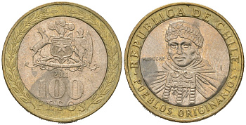 Чили 100 песо 2011 So KM 236 биметалл 4620-536