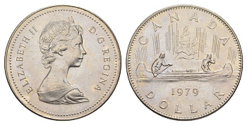 Канада 1 доллар 1979 Елизавета II (1952-2022), каноэ KM 120 никель UNC 4185-744