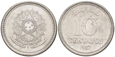 БРАЗИЛИЯ 10 СЕНТАВО 1987 РЕФОРМА 1986-1989 KM 602 нержавеющая сталь 100-469