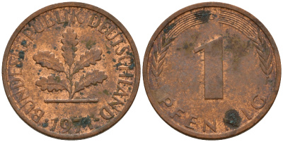 ФРГ 1 пфенниг 1971 G KM 105, J. 380 сталь плакированная медью    4598-453