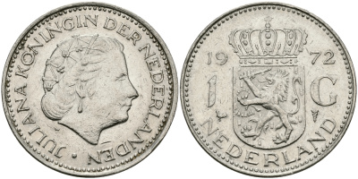 Нидерланды 1 гульден 1972 Юлиана (1948-1980) KM 184a никель 94-633