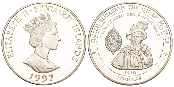 Острова Питкэрн 1 доллар 1997 97 лет со дня рождения Королевы-матери KM 10 медно-никель BU 3896-1243
