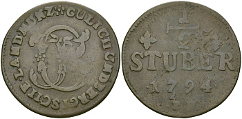 Юлих-Берг 1/2 штюбера 1794 PR KM 206 медь 65-743