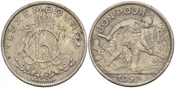 ЛЮКСЕМБУРГ 1 ФРАНК 1924 СТАЛЕВАР KM 35 никель 4548-744