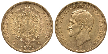 Саксония 20 марок 1872 KM 1233, J. 258 золото aUNC 00-000-00