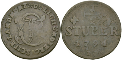 Юлих-Берг 1/2 штюбера 1794 PR KM 206 медь 65-743