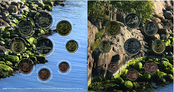 Финляндия евронабор из 8 монет + жетон 2012 маяки Скандинавии, Suomenlinna (1929-2012), официальный набор в оригинальном буклете UNC 5-6-2-25