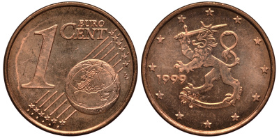 Финляндия 1 евроцент 1999 KM 98 сталь плакированная медью XF-UNC 4181-154