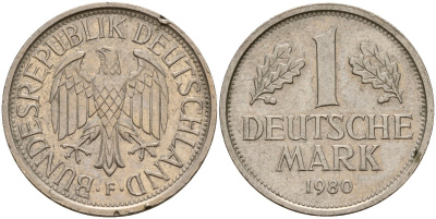 ФРГ 1 марка 1980 F KM 110, J. 385 медно-никель 4159-1147