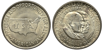 США 1/2 доллара (50 центов) 1952 Джордж Карвер и Букер Т. Вашингтон KM 200 серебро 413-215