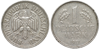 ФРГ 1 марка 1971 J KM 110 медно-никель 51-947