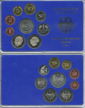 ФРГ НАБОР ИЗ 9 МОНЕТ 1975 D ОФИЦИАЛЬНЫЙ НАБОР В ПЛАСТИКЕ PROOF 00-00