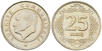 Турция 25 курушей 2012 KM 1242 медно-никель 4610-1112
