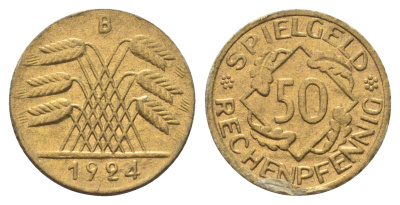 Германия игровой жетон в 50 рентенпфеннигов 1924 диаметр 23 мм, вес 0,4 гр картон 4704-217