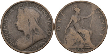 Великобритания 1 пенни 1896 Виктория (1837-1901) KM 790, Spink 3961 бронза 180-811