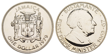 Ямайка 1 доллар 1979 FM, тираж 2.892 экземпляра KM 57 медно-никель BU 4368-822