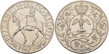 Великобритания 25 пенсов 1977 25 лет со дня коронации Елизаветы, Елизавета II (1952-2022) KM 894, Spink 4136 медно-никель 4558-515