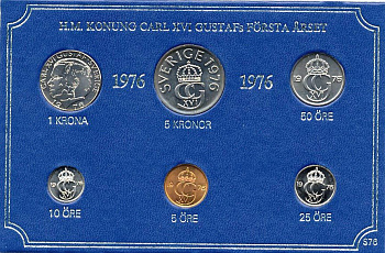 Швеция набор монетного двора из 6 монет 1976 в картоне, Карл XVI Густав (1973- ) KM MS4 UNC 7-5-7-225
