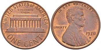 США 1 ЦЕНТ 1978 D KM 201 ЛИНКОЛЬН медь цинк UNC 3309-243