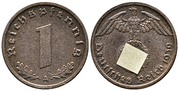 ГЕРМАНИЯ 1 РЕЙХСПФЕННИГ 1939 A KM 89, J. 361 бронза 39-1151